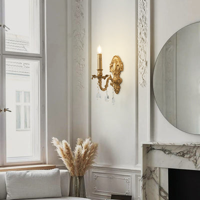 Applique murale 1 lumière en laiton et cristal traditionnel français pour chambre et salon 
