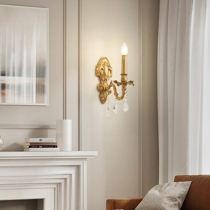 Applique murale 1 lumière en laiton et cristal traditionnel français pour chambre et salon 