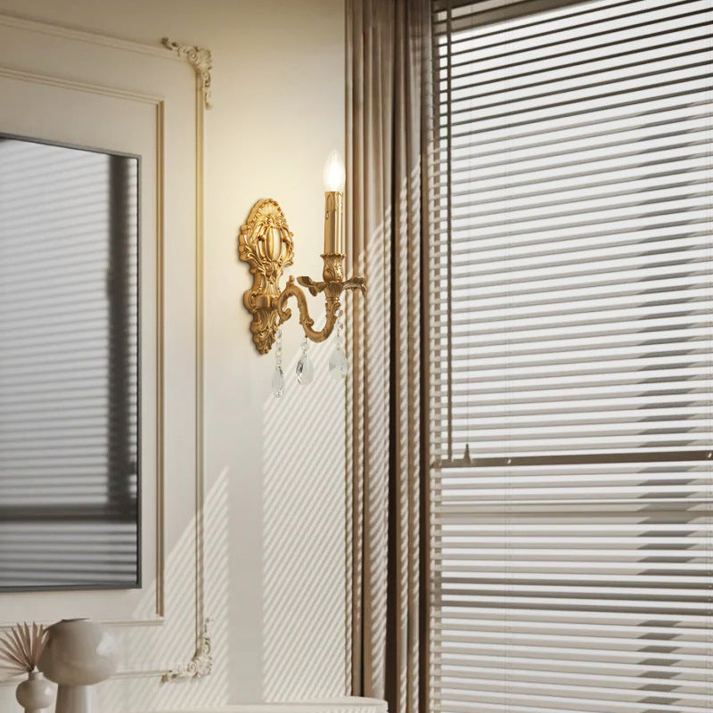 Applique murale 1 lumière en laiton et cristal traditionnel français pour chambre et salon 