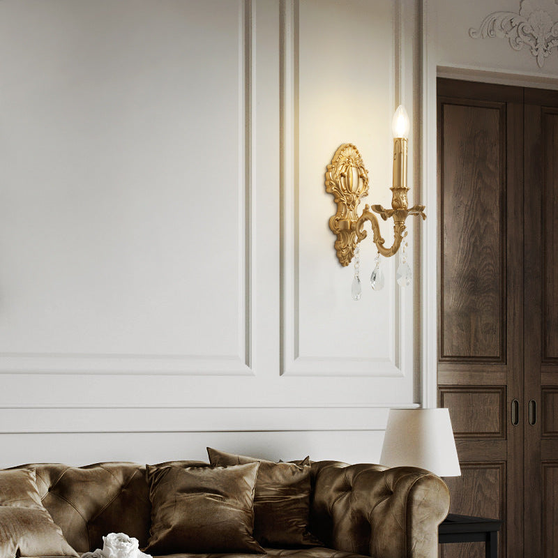 Applique murale 1 lumière en laiton et cristal traditionnel français pour chambre et salon 
