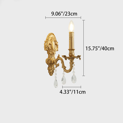 Applique murale 1 lumière en laiton et cristal traditionnel français pour chambre et salon 