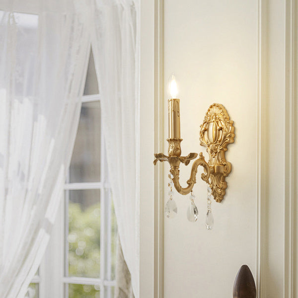 Applique murale 1 lumière en laiton et cristal traditionnel français pour chambre et salon 