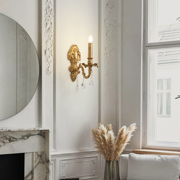 Applique murale 1 lumière en laiton et cristal traditionnel français pour chambre et salon 
