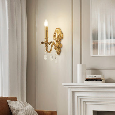 Applique murale 1 lumière en laiton et cristal traditionnel français pour chambre et salon 