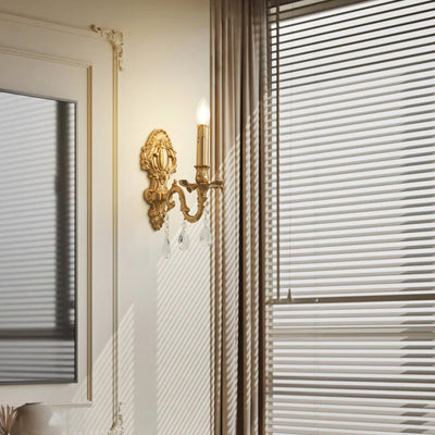 Applique murale 1 lumière en laiton et cristal traditionnel français pour chambre et salon 