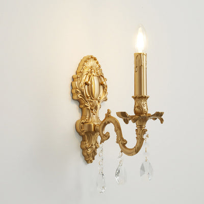 Applique murale 1 lumière en laiton et cristal traditionnel français pour chambre et salon 