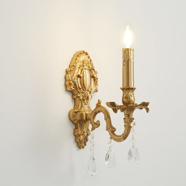 Applique murale 1 lumière en laiton et cristal traditionnel français pour chambre et salon 