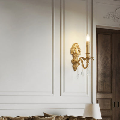 Applique murale 1 lumière en laiton et cristal traditionnel français pour chambre et salon 
