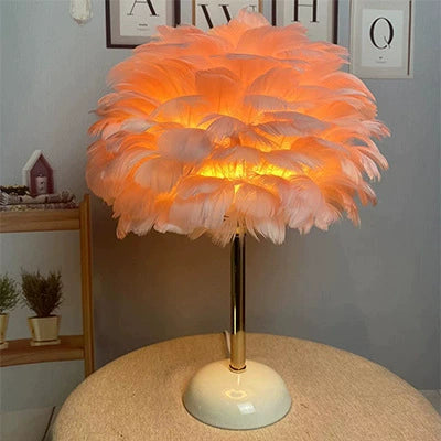 Lampe de table ronde contemporaine nordique en plume, fer et céramique à 1 lumière pour chambre et salon 