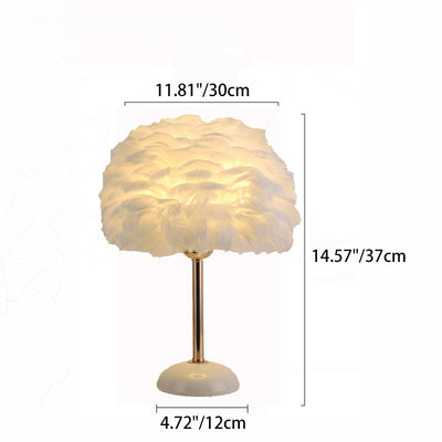 Lampe de table ronde contemporaine nordique en plume, fer et céramique à 1 lumière pour chambre et salon 
