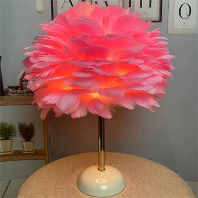 Lampe de table ronde contemporaine nordique en plume, fer et céramique à 1 lumière pour chambre et salon 