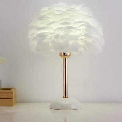 Lampe de table ronde contemporaine nordique en plume, fer et céramique à 1 lumière pour chambre et salon 