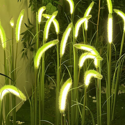 Lumière solaire LED extérieure en plastique Art déco moderne et en acier inoxydable Foxtail Reed pour jardin, patio et pelouse 