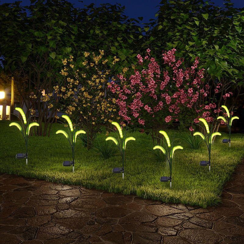 Modern Art Deco Plastic &amp; Stainless Steel Foxtail Reed Solar LED Outdoor Light For Garden, Patio &amp; Lawn