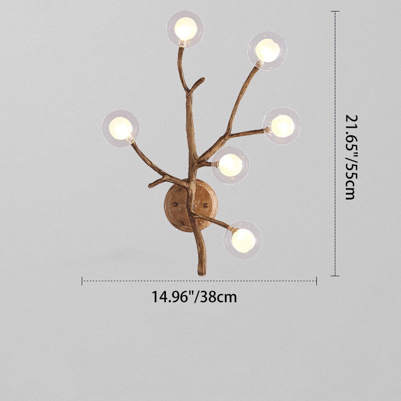 Contemporary Creative Iron &amp; Glass Branch Globe 6-Light Wall Sconce Lamp For Bedroom &amp; Living Room