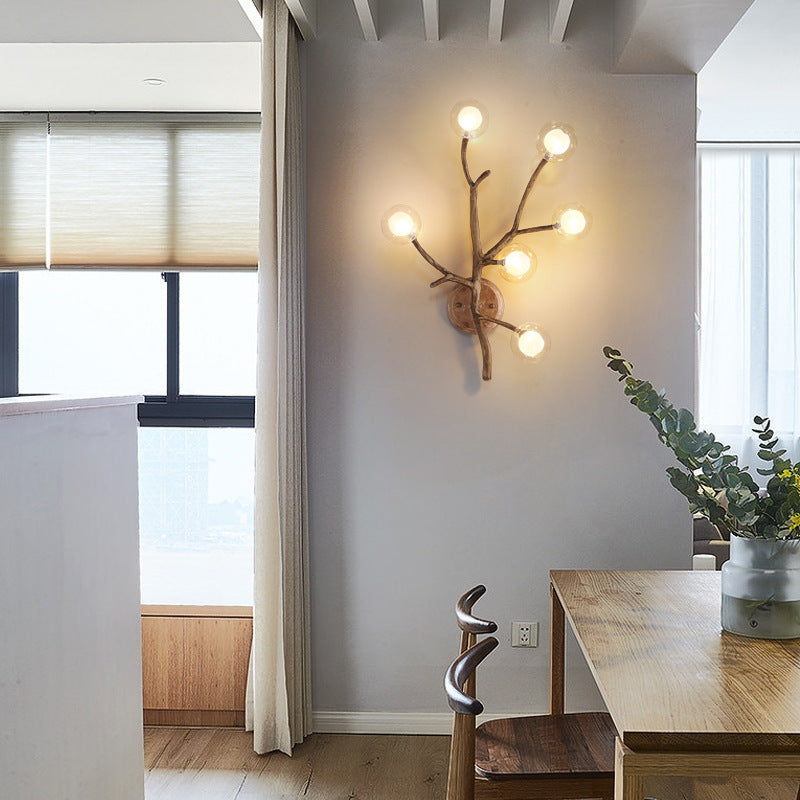 Contemporary Creative Iron &amp; Glass Branch Globe 6-Light Wall Sconce Lamp For Bedroom &amp; Living Room