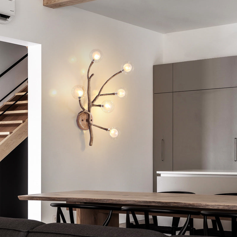 Contemporary Creative Iron &amp; Glass Branch Globe 6-Light Wall Sconce Lamp For Bedroom &amp; Living Room