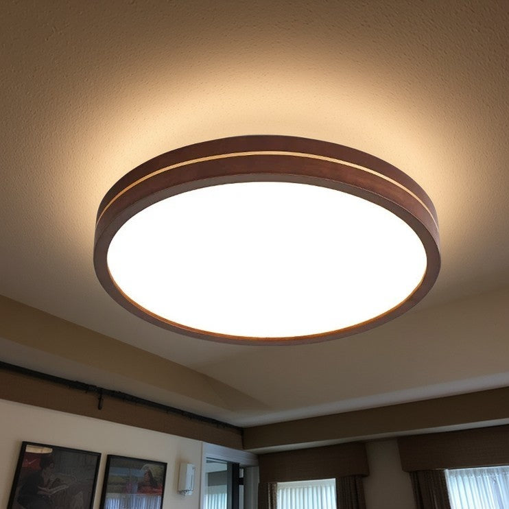 Modern Minimalist Wood, Aluminum &amp; Acrylic Round LED Flush Mount Ceiling Light For Bedroom &amp; Living Room