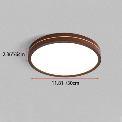 Modern Minimalist Wood, Aluminum & Acrylic Round LED Flush Mount Ceiling Light For Bedroom & Living Room