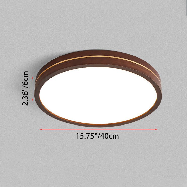Modern Minimalist Wood, Aluminum & Acrylic Round LED Flush Mount Ceiling Light For Bedroom & Living Room