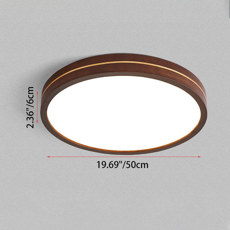Modern Minimalist Wood, Aluminum & Acrylic Round LED Flush Mount Ceiling Light For Bedroom & Living Room