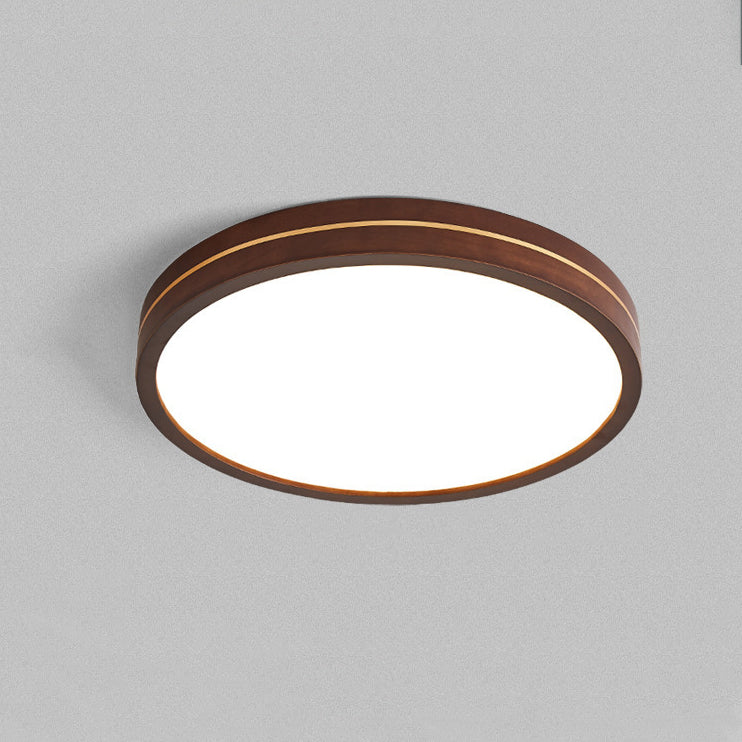 Modern Minimalist Wood, Aluminum & Acrylic Round LED Flush Mount Ceiling Light For Bedroom & Living Room