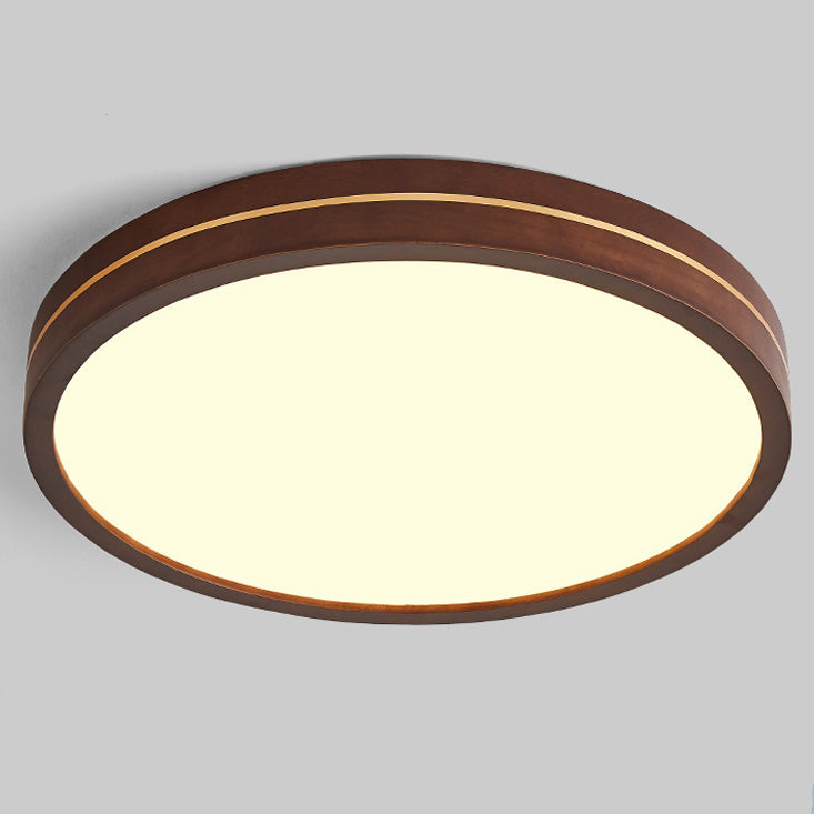 Modern Minimalist Wood, Aluminum & Acrylic Round LED Flush Mount Ceiling Light For Bedroom & Living Room