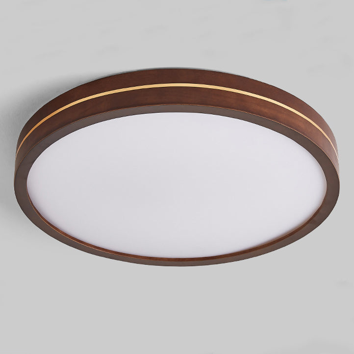 Modern Minimalist Wood, Aluminum & Acrylic Round LED Flush Mount Ceiling Light For Bedroom & Living Room