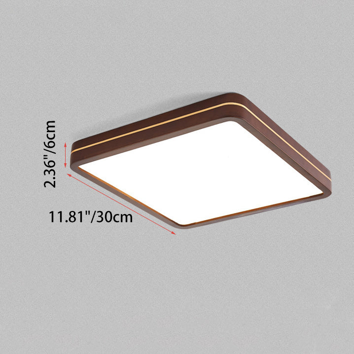 Modern Minimalist Wood, Aluminum &amp; Acrylic Square &amp; Rectangular LED Flush Mount Ceiling Light For Bedroom &amp; Living Room