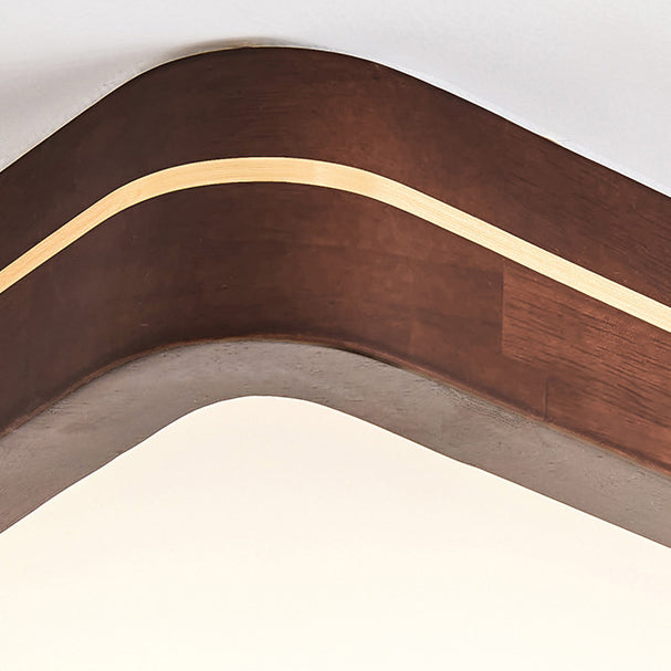 Modern Minimalist Wood, Aluminum &amp; Acrylic Square &amp; Rectangular LED Flush Mount Ceiling Light For Bedroom &amp; Living Room