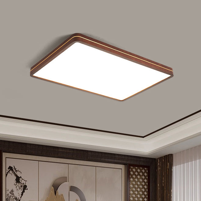 Modern Minimalist Wood, Aluminum &amp; Acrylic Square &amp; Rectangular LED Flush Mount Ceiling Light For Bedroom &amp; Living Room
