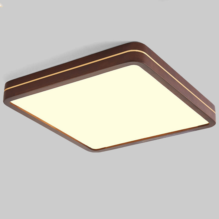 Modern Minimalist Wood, Aluminum &amp; Acrylic Square &amp; Rectangular LED Flush Mount Ceiling Light For Bedroom &amp; Living Room