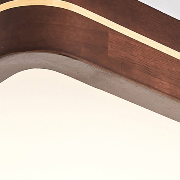 Modern Minimalist Wood, Aluminum &amp; Acrylic Square &amp; Rectangular LED Flush Mount Ceiling Light For Bedroom &amp; Living Room