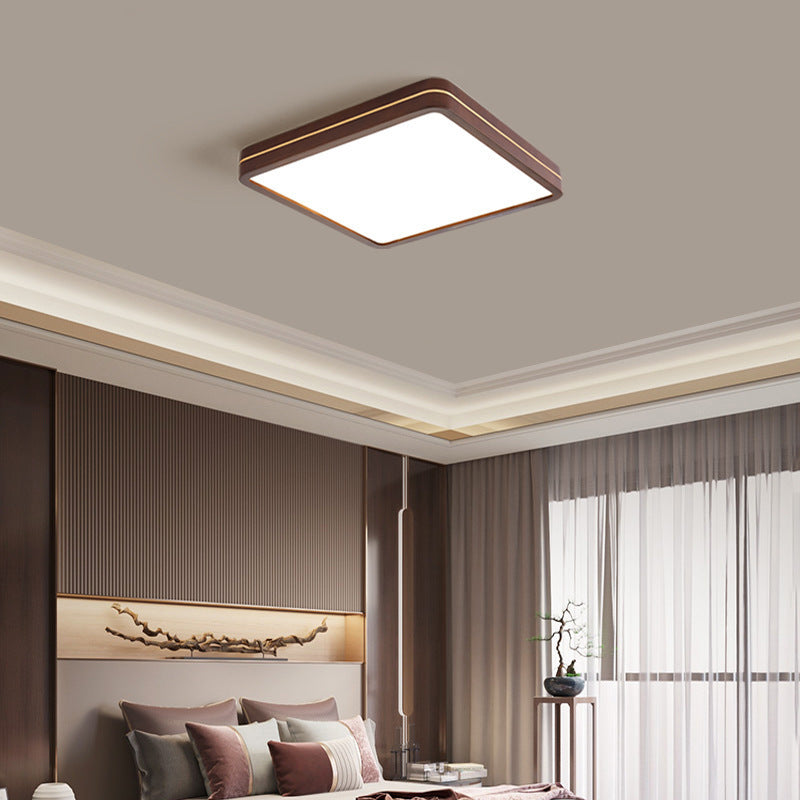 Modern Minimalist Wood, Aluminum &amp; Acrylic Square &amp; Rectangular LED Flush Mount Ceiling Light For Bedroom &amp; Living Room