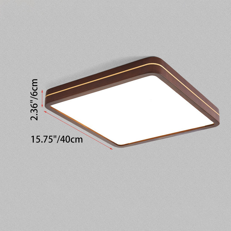 Modern Minimalist Wood, Aluminum &amp; Acrylic Square &amp; Rectangular LED Flush Mount Ceiling Light For Bedroom &amp; Living Room