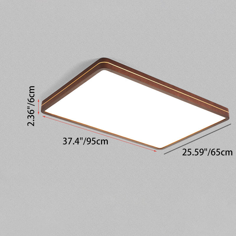 Modern Minimalist Wood, Aluminum &amp; Acrylic Square &amp; Rectangular LED Flush Mount Ceiling Light For Bedroom &amp; Living Room