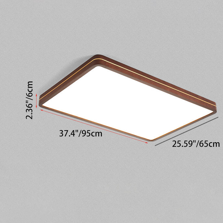 Modern Minimalist Wood, Aluminum &amp; Acrylic Square &amp; Rectangular LED Flush Mount Ceiling Light For Bedroom &amp; Living Room