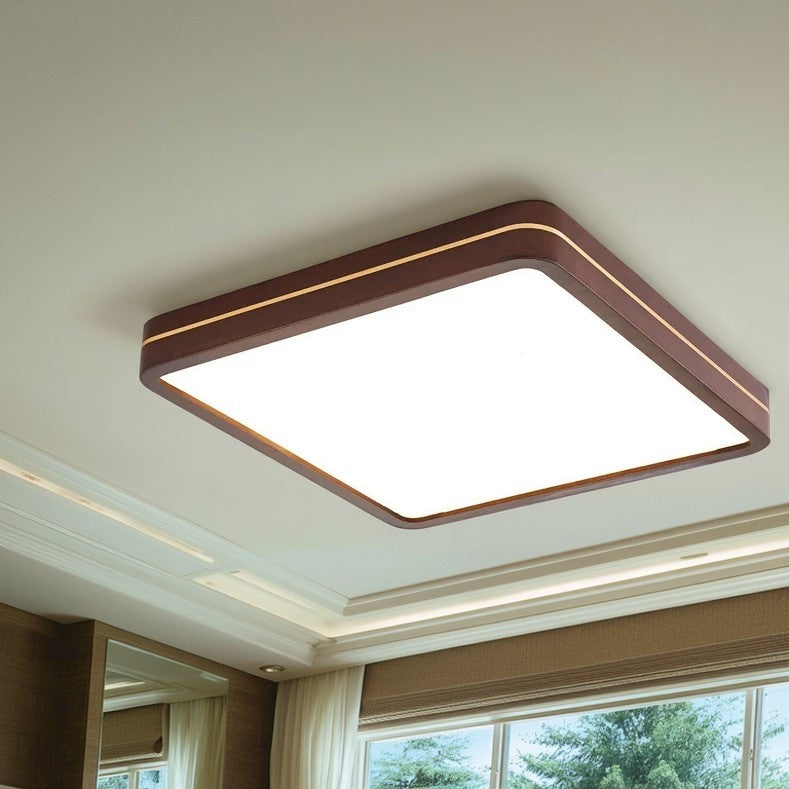 Modern Minimalist Wood, Aluminum &amp; Acrylic Square &amp; Rectangular LED Flush Mount Ceiling Light For Bedroom &amp; Living Room