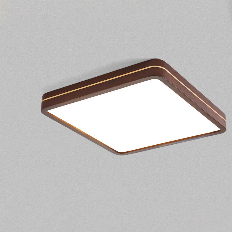 Modern Minimalist Wood, Aluminum &amp; Acrylic Square &amp; Rectangular LED Flush Mount Ceiling Light For Bedroom &amp; Living Room
