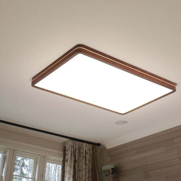 Modern Minimalist Wood, Aluminum &amp; Acrylic Square &amp; Rectangular LED Flush Mount Ceiling Light For Bedroom &amp; Living Room