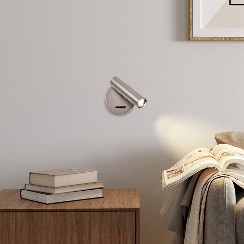 Moderne minimalistische Wandlampe aus Stahl &amp; Aluminium mit rundem LED-Design und verstellbarem Kopf für Schlafzimmer &amp; Wohnzimmer 