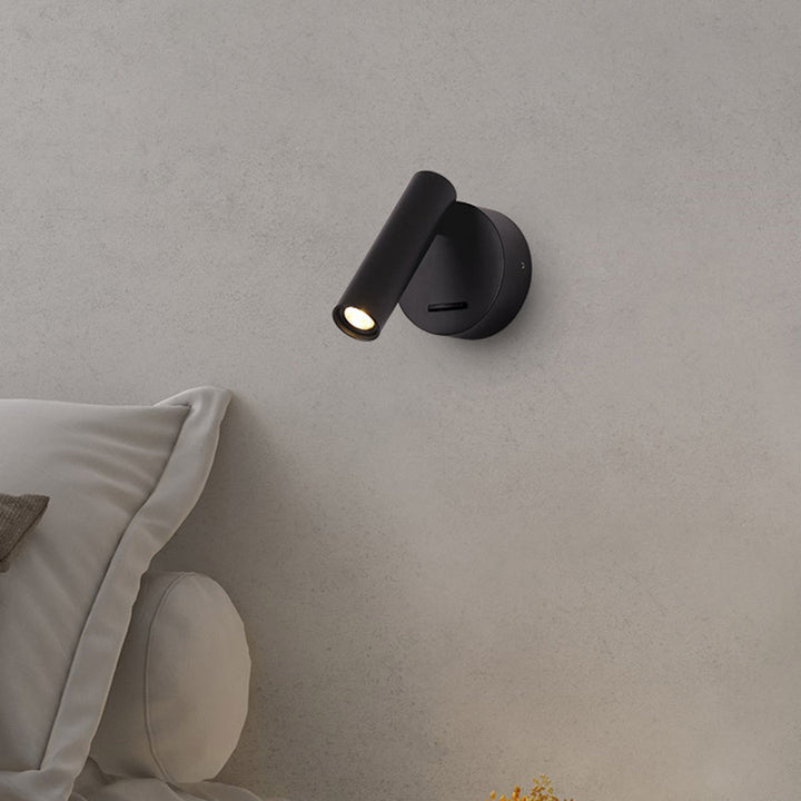Moderne minimalistische Wandlampe aus Stahl &amp; Aluminium mit rundem LED-Design und verstellbarem Kopf für Schlafzimmer &amp; Wohnzimmer 