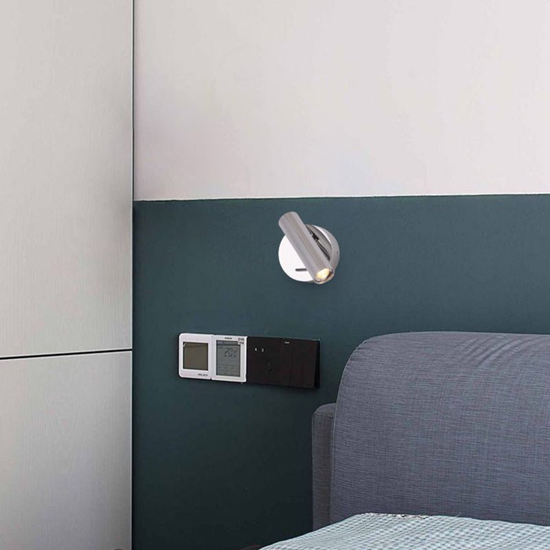 Moderne minimalistische Wandlampe aus Stahl &amp; Aluminium mit rundem LED-Design und verstellbarem Kopf für Schlafzimmer &amp; Wohnzimmer 