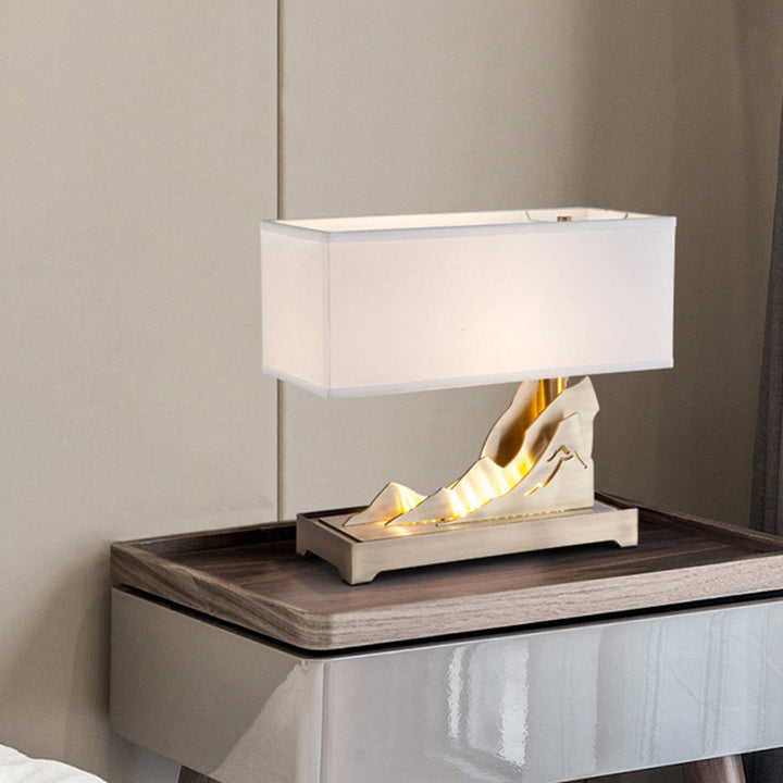 Modern Art Deco Metal &amp; Fabric Rectangular 1-Light Table Lamp For Bedroom &amp; Living Room