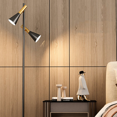 Lampe de sol contemporaine nordique en fer et marbre cône à 2 lumières avec angle réglable pour chambre et salon 