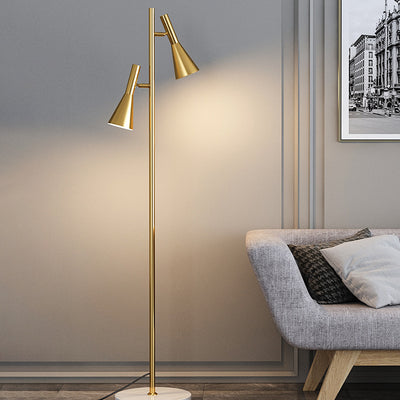Lampe de sol contemporaine nordique en fer et marbre cône à 2 lumières avec angle réglable pour chambre et salon 
