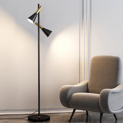 Lampe de sol contemporaine nordique en fer et marbre cône à 2 lumières avec angle réglable pour chambre et salon 