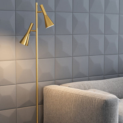 Lampe de sol contemporaine nordique en fer et marbre cône à 2 lumières avec angle réglable pour chambre et salon 
