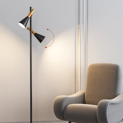 Lampe de sol contemporaine nordique en fer et marbre cône à 2 lumières avec angle réglable pour chambre et salon 