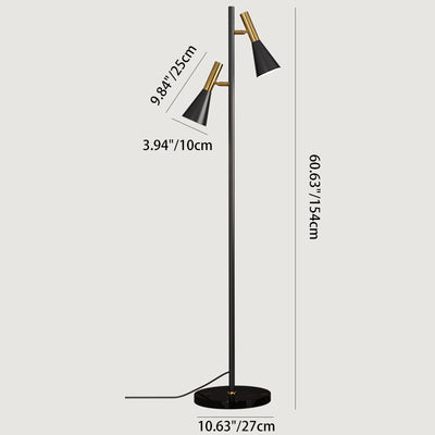 Lampe de sol contemporaine nordique en fer et marbre cône à 2 lumières avec angle réglable pour chambre et salon 